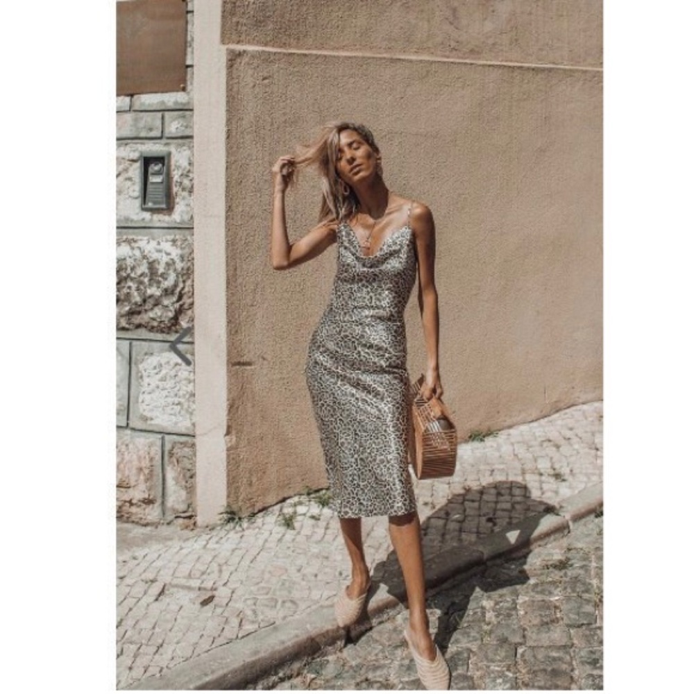 Princess Polly Satin/Silk Leopard Slip Midi Dress